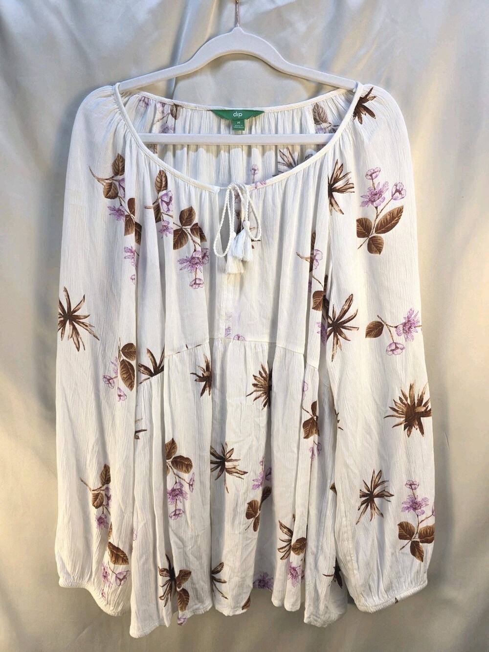 Dip Women's Medium Blouse Floral Rayon Romantic Boho Prairie Peasant Tie Front